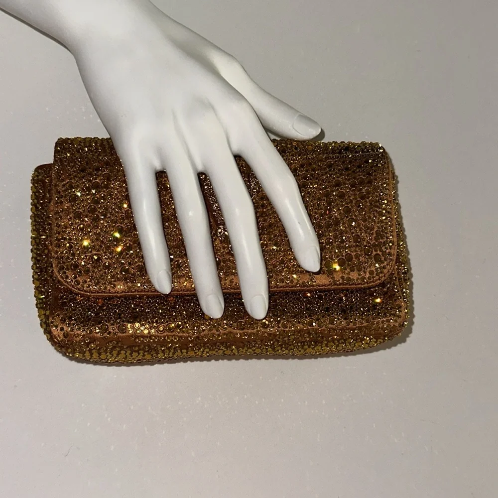 Versace Women's Gold Virtus Mini Embellished V Logo Shoulder Bag Clutch Sac